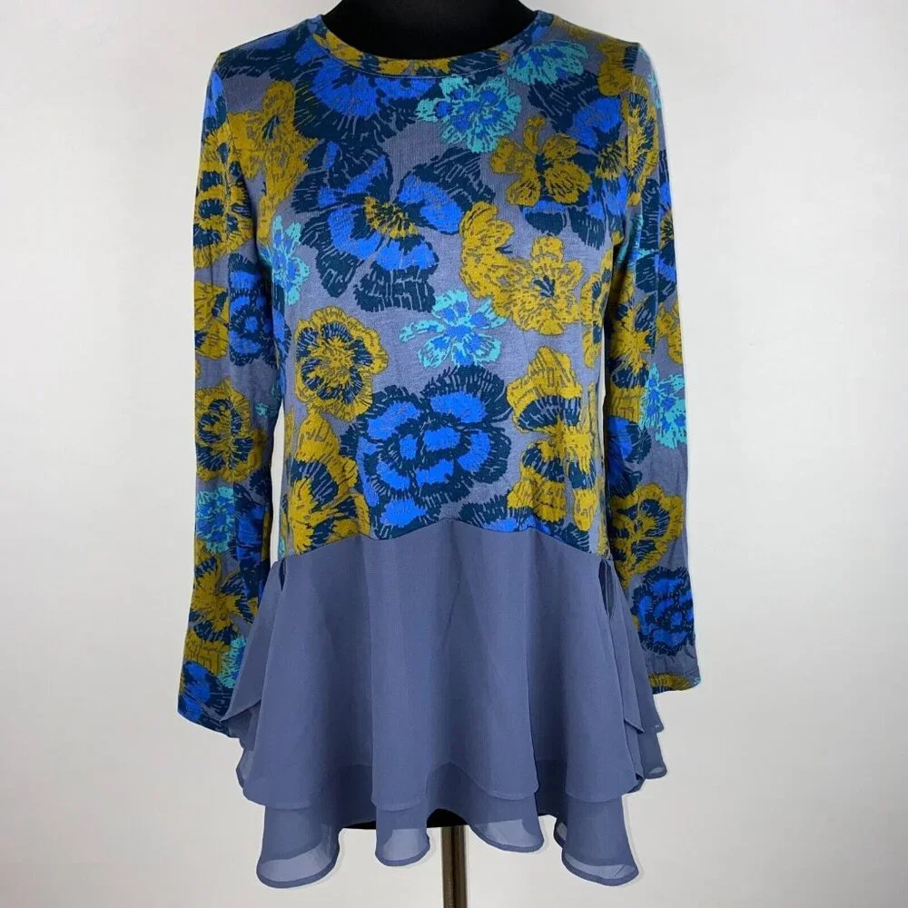 LOGO By Lori Goldstein Womens US XS Floral Cotton Modal Woven Chiffon Tunic Top - Picture 2 of 16